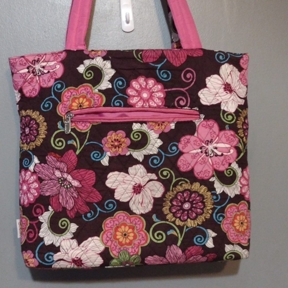 BELVAH quilted diaper bag w/ bow pink and floral Barbiecore - Picture 2 of 12